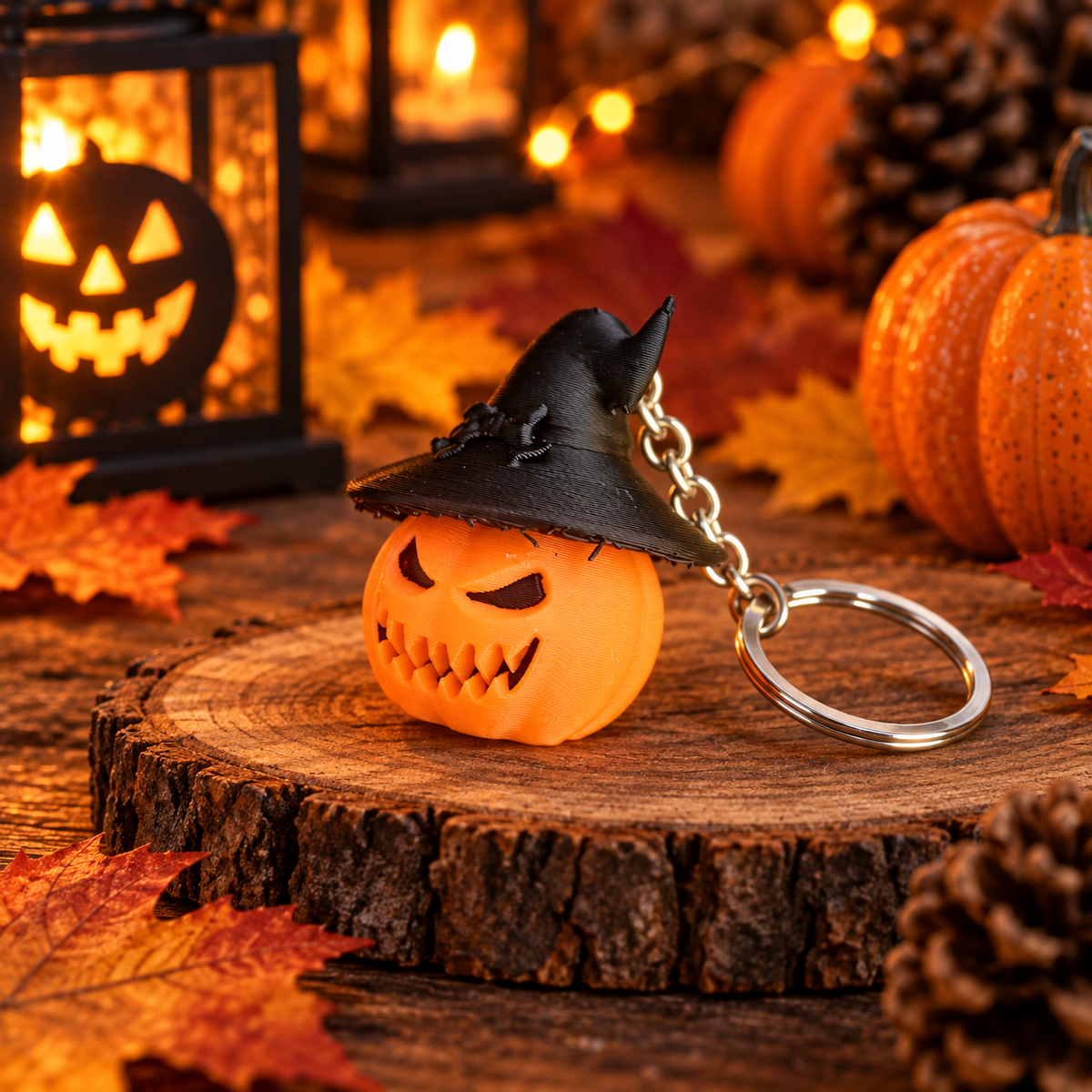 Halloween Kürbis mit Hexenhut Schlüsselanhänger