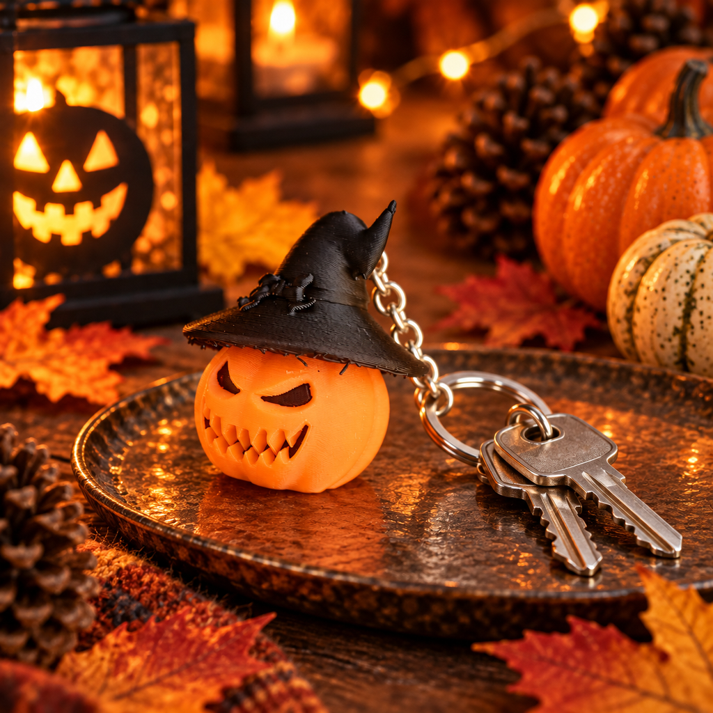Halloween Kürbis mit Hexenhut Schlüsselanhänger