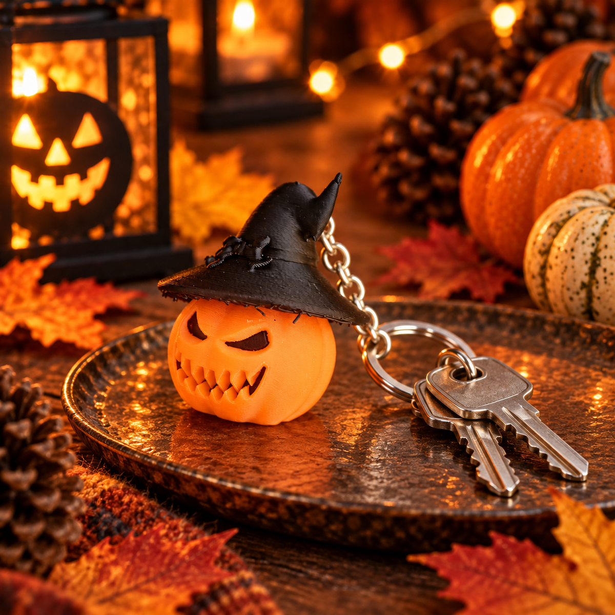 Halloween Kürbis mit Hexenhut Schlüsselanhänger
