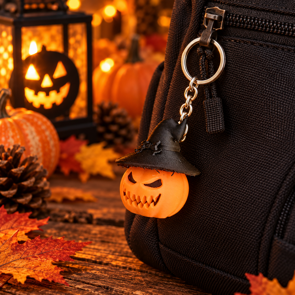 Halloween Kürbis mit Hexenhut Schlüsselanhänger
